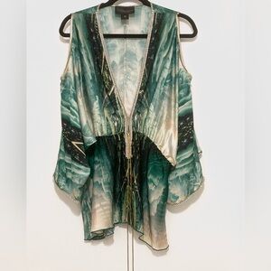 Baccio Couture Swarovski Detailed Women's Blouse Green Size Large